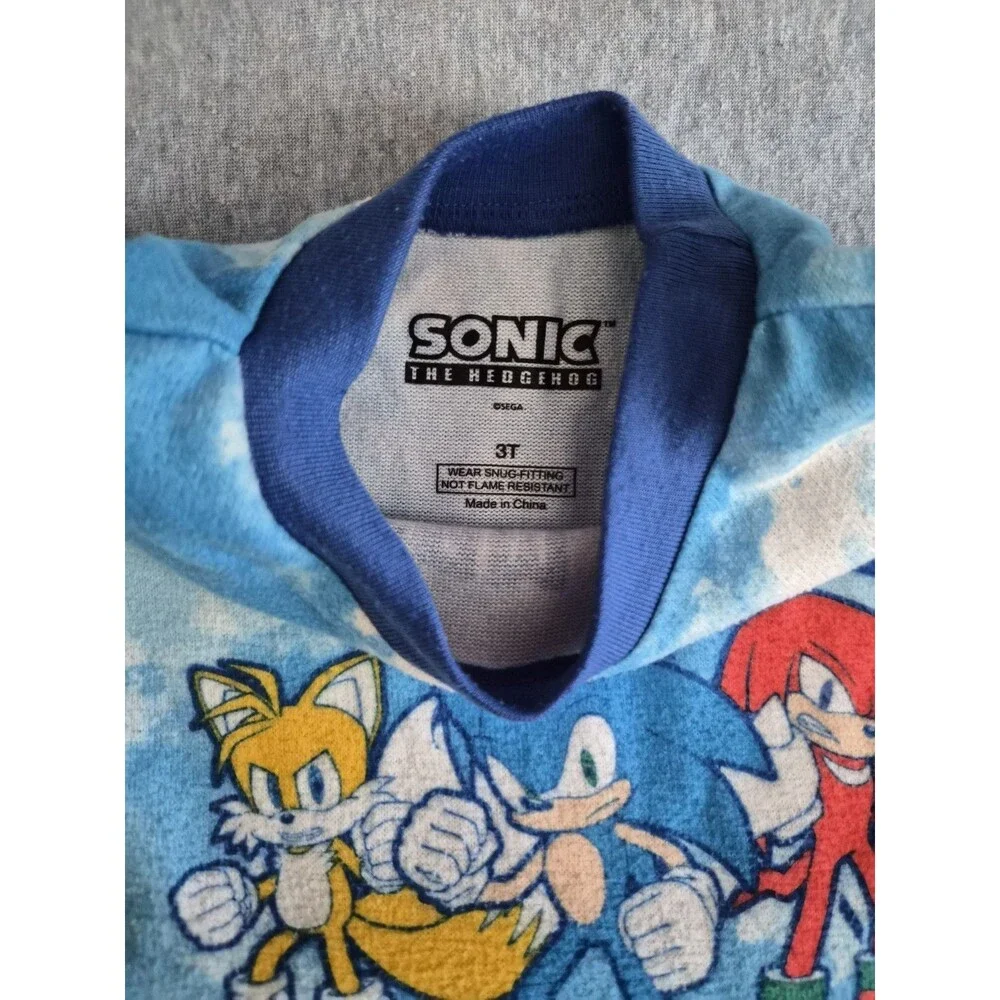 Size 3T Boys Team Sonic Let's Roll Blue And White Cloud Soft Pajama Shirt